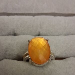 Elegant Orange Gemstone Silver Ring